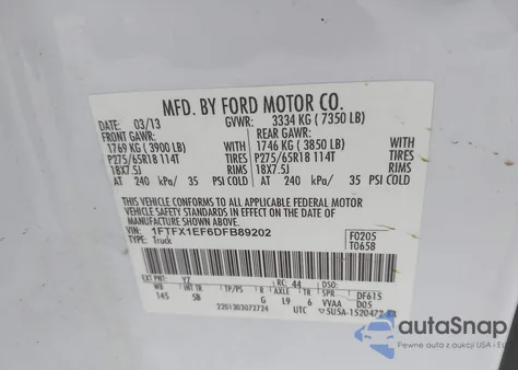 2013 Ford F-150 Fx4 from USA, damaged, VIN 1FTFX1EF6DFB89202